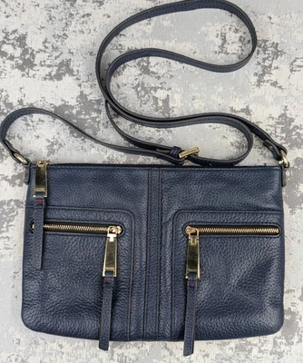 Tommy Hilfiger Women's Navy Blue Leather Crossbody Bag Gold Tone Hardware EUC - Image 1 of 4