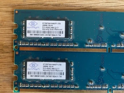 2 Nanya 256MB PC2-4200U 4 4 4 12 C1 Memory NT256T64UH4A0FY-37B DESKTOP RAM 4200 - Image 1 of 4