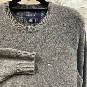 Tommy Hilfiger maglione uomo L girocollo grigio scuro pullover logo preppy senza tempo - Foto 1 di 9
