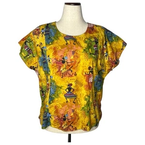 Vintage Handmade Womens Top Art to Wear Boxy Cotton African Print Size M/L - Picture 1 of 7