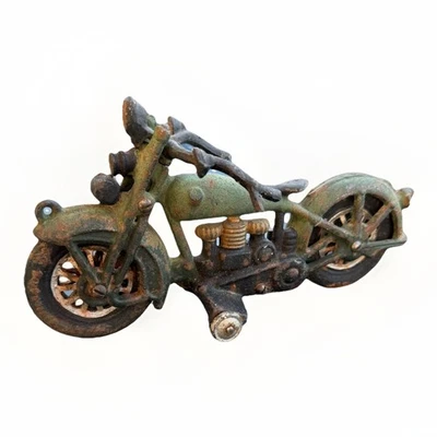 Vintage Harley Davidson Cast Iron iron Motorcycle Toy Green Rare Toy - Image 1 of 4