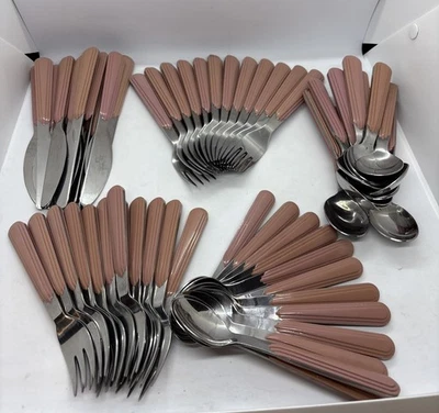 60 piezas - Cubiertos vintage "JAZZ" de acero inoxidable con plástico malva decoloración de Corea Foto 1 de 4