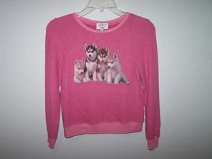 Wildfox Kids Girls Sweatshirt Top Shirt Size 7/8 Mauve Pink Husky Dogs NWT - Picture 1 of 5