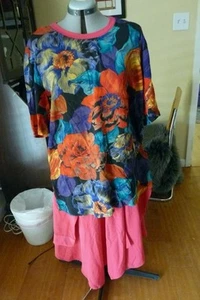 Vintage Oversized German Rayon Carole Little Tunic Bold Floral Mod print XL 14W - Picture 1 of 5