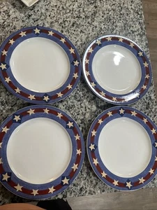 Sakura Spirit Of The Flag Four Dinner Plates By Warren Kimble Stars & Stripes - Picture 1 of 6