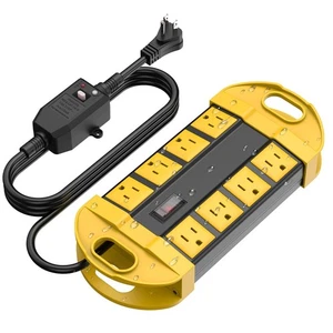 GFCI Outdoor Power Strip Weatherproof with 8 AC, Waterproof Extension Cord wi... - Picture 1 of 7