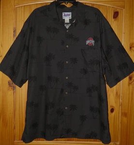 REYN SPOONER CAMICIA ALOHA nera OHIO STATE polinesiana s/s stampa palma uomo XXL - Foto 1 di 4