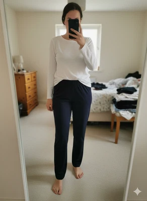 M&S Joggers UK 18 Extra Long Navy Cotton Stretch Jersey Lounge Trousers NWOT Tal - Image 1 of 4