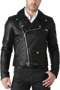 MENS BLUF GAY BRANDO QUILTED MOTORBIKE REAL COWHIDE LEATHER JACKET - Picture 1 of 3