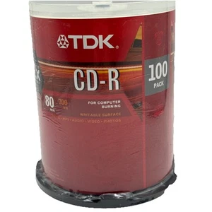 TDK 700MB 52x 80 Min CD-R Media Blank Discs Spindle Pack of 100 NEW Sealed - Afbeelding 1 van 3
