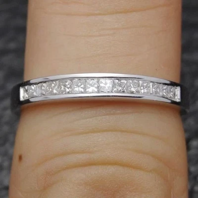 .4CT Natural Princess Diamond Band Stackable Wedding Ring Solid 10k White Gold - Image 1 of 4