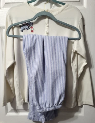Conjunto de 2 pijamas Stan Herman Lounge M listrado azul branco A18928 feminino cachorro - Imagem 1 de 4
