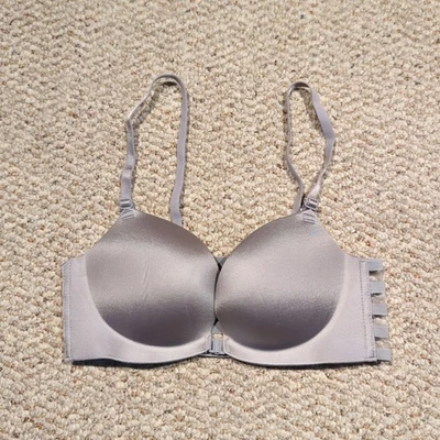 Gigi Amore Padded Push Up Bra 34 Gray Front Closure Sheer Back Sexy - Image 1 of 4