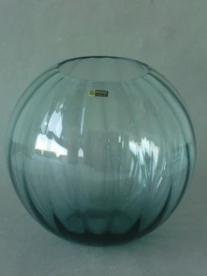 alte gerippte Kugelvase, turmalinfarben, h=15cm, WMF-Aufkleber, Wagenfeld Ära - Bild 1 von 4