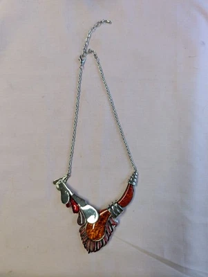 Statement necklace 20 inch Silvertone Orange - Image 1 of 4