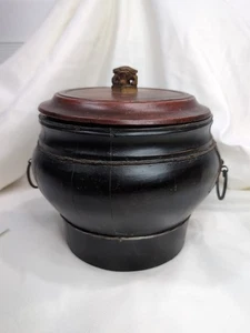 Imported Antique Chinese Lacquered Wood Storage Ginger Jar Repaired Read Descrip - Picture 1 of 18