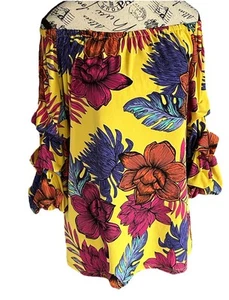Women’s Coco Bianco Off The Shoulder Blouse Floral Size M Pintuck Sleeves - Picture 1 of 4