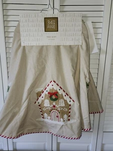 34th & Pine Christmas Tree Skirt With Embroidery Gingerbread Houses Holiday NWT - Picture 1 of 20