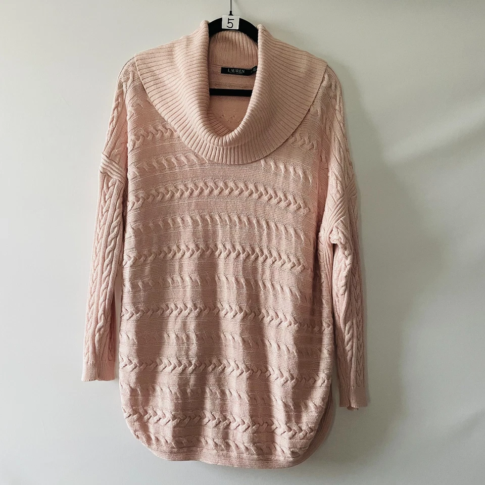 Suéter Lauren Ralph Lauren Feminino Bebê Rosa Malha Capuz Malha Tamanho Grande Tamanho 2X - Imagem 1 de 4