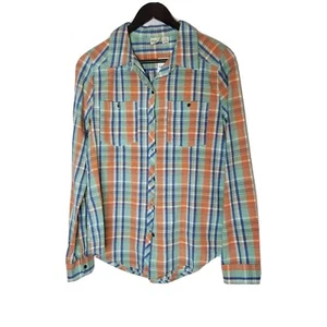 Roxy Size Large  Sneaky Peaks Long Sleeve Shirt Button Up Plaid 100% Cotton  NWT - Picture 1 of 8