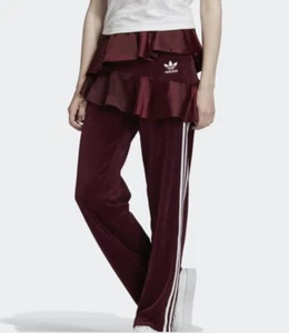 NWT J KOO Adidas TRACK PANTS ruffles velour Maroon Size M FT9894 $110 - Picture 1 of 6