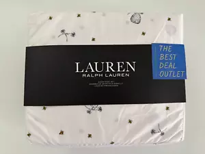 New Ralph Lauren Queen Sheet Set 4 PCS 100% Cotton Deep Fit White Yellow Bees - Picture 1 of 4