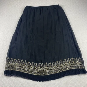 Yessica Women’s Skirt Size 42 Black Boho Gold Print Hem 28” Waist Midi - Picture 1 of 7