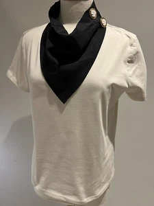 Nuevo con etiquetas Zara Talla Grande Beige Negro Bufanda Cuello Top Botón Característica - Imagen 1 de 4