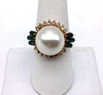 人造珍珠绿色透明水钻鸡尾酒会戒指闪亮声明厚重 278 — 第 1/4 张图片