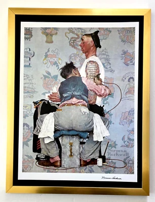 NORMAN ROCKWELL + "EL TATUADOR" + CIRCA AÑOS 70 + IMPRESIÓN FIRMADA ENMARCADA! Foto 1 de 3