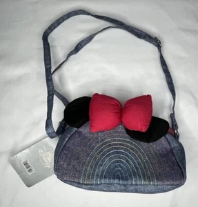BOLSO BANDOLERA DENIM DISNEY MINNIE MOUSE OREJAS ARCO IRIS ROJO Costuras NUEVO CON ETIQUETAS - Imagen 1 de 4
