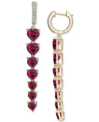 Impresionante Pendiente Gota/Aro 6 Ct Corazón Simulado Rubí Rojo Oro Amarillo 14K Sobre Foto 1 de 4