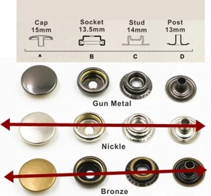 Knopfverschluss Eisenbefestigung 15mm 20 Sets Metall Gun Metal Druckknöpfe New - Bild 1 von 4