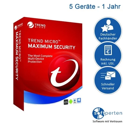 Trend Micro Maximum Security 2025, 5 Geräte - 1 Jahr, Blitzversand - Bild 1 von 1
