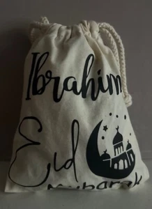 Personalised Eid Mubarak Sack Moon Muslim Gift Bag For Presents Black Print - Picture 1 of 4