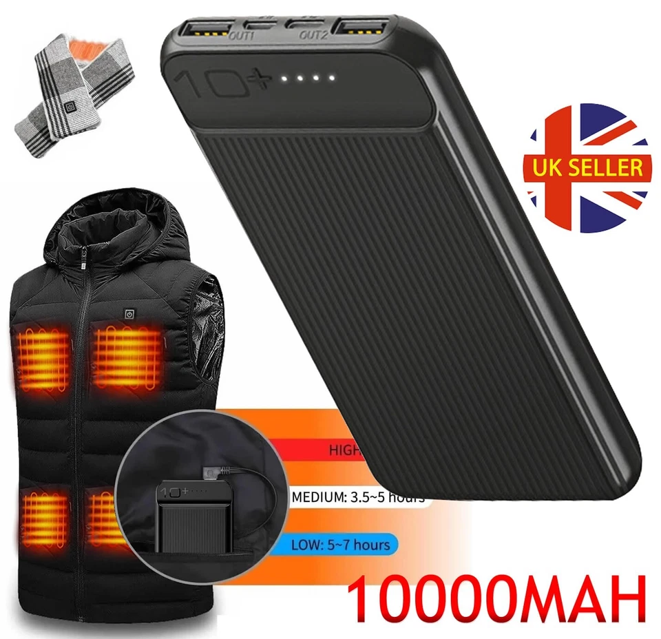 POWER BANK FOR ELECTRIC HEATED VEST JACKET BODY WARMER USB 5V 2A BATTERY PACK UK - Image 1 of 4