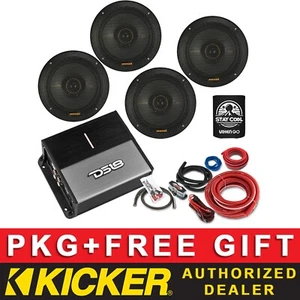 KICKER KSC6504 6.5 CAR AUDIO SPEAKERS PACKAGE+DS18 4CH AMPLIFIER+4AWG KIT - Afbeelding 1 van 6