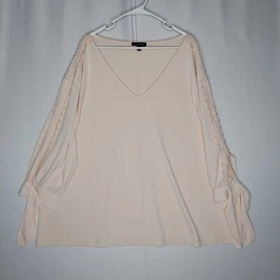 The Limited Top Women 3X Light Pink Stretch Lace Embroidered 3/4 Tie Sleeve Boho - Image 1 of 4