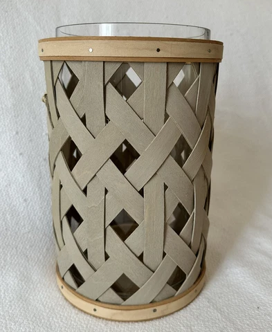 RARE Longaberger Large Grey/natural Hurricane Trellis Basket w/Glass Insert Cover