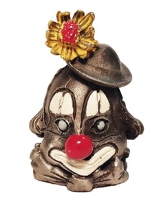 Zinn Clown Fingerhut, lächelnd, gelbe Blume auf Hut, Bandagen am Hinterkopf - Bild 1 von 5