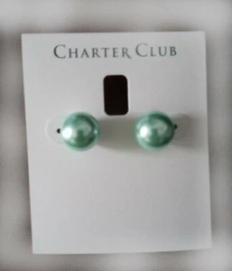 Charter Club Ohrstecker Perlenimitat 12 mm Aqua Blau NEU mit Etikett - Bild 1 von 2