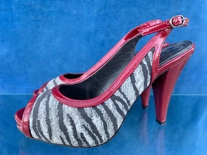 CANDIE'S Vintage Zebra Stripe & Red Stilettos High Heels Pump Shoes Sz 7 👣b10 - Picture 1 of 11