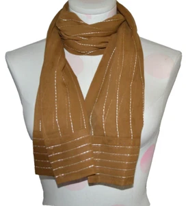 LINDA DANO Tie 100% SILK Scarf Wrap Belt LIGHT BROWN Multi Purpose NWOT - Picture 1 of 5