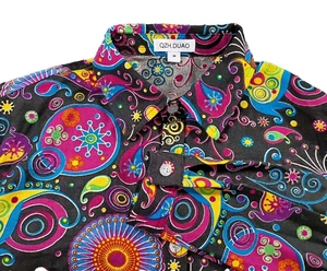  Men's M Disco 70s Neon Funky Long Sleeve Shirt Funky Statement Slim Linen Blend - Picture 1 of 16
