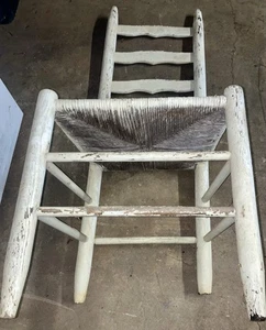 White Vintage Wooden Antique Wicker Chair Furniture Retro Straw Seat Design Used - Picture 1 of 13
