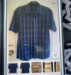 SHIRTS MEN’S SIZE M BLUE CHECK SHORT SLEEVED CASUAL COLLARED DRESS SHIRT VGC - Picture 1 of 8