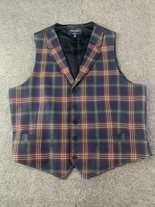 Brooks Brothers Madison Mens 100% Wool Plaid Waistcoat Vest Size 44R Multicolor - Foto 1 di 10