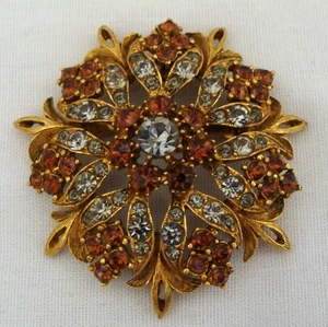 Florenza Bernsteinfarbene und klare Strass Anstecknadel Brosche - Bild 1 von 5