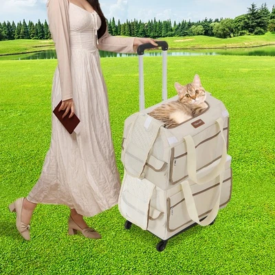 Bolsa de transporte de cães/gatos com janela de malha dupla camada rolante para animais de estimação - Imagem 1 de 4