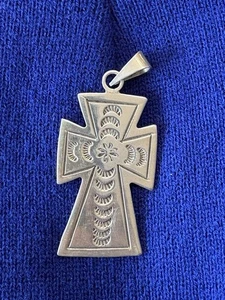 MEXICO OMA TM-212 STERLING 925 SILVER CROSS PENDANT CHARM RELIGIOUS ETCHED 2” - Picture 1 of 6